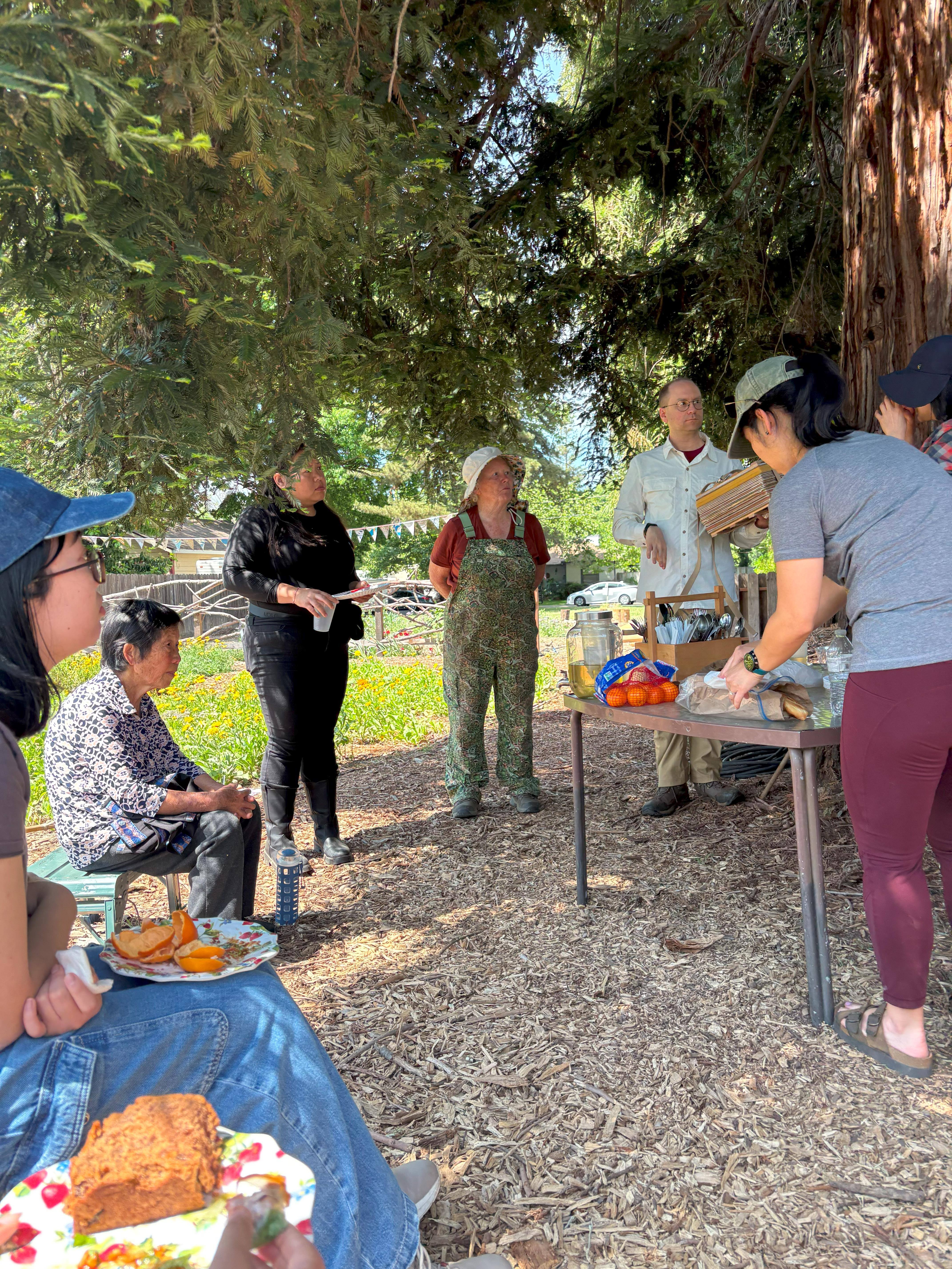 Group having a snack break